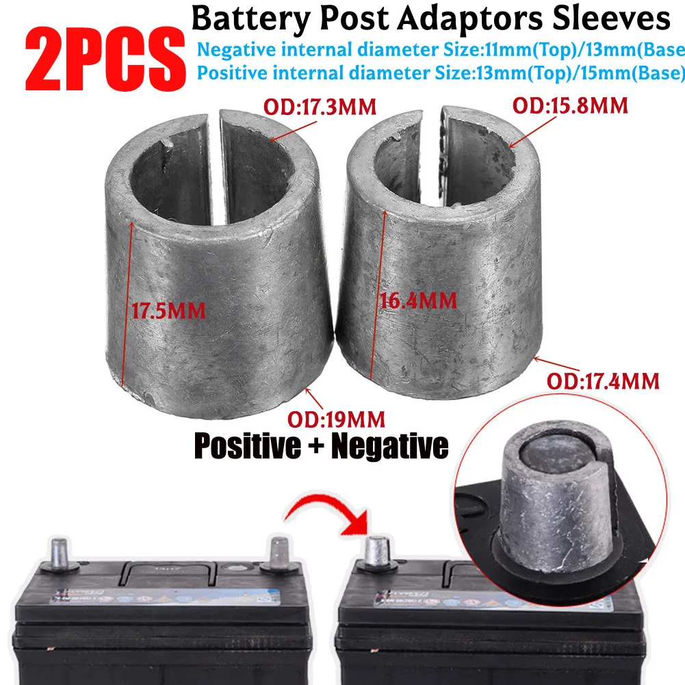 1 Pair Car Battery Terminal Converters Post Adaptors Sleeves Positive Negative Variable Diameter Pile Head 18mm Replace Car Part