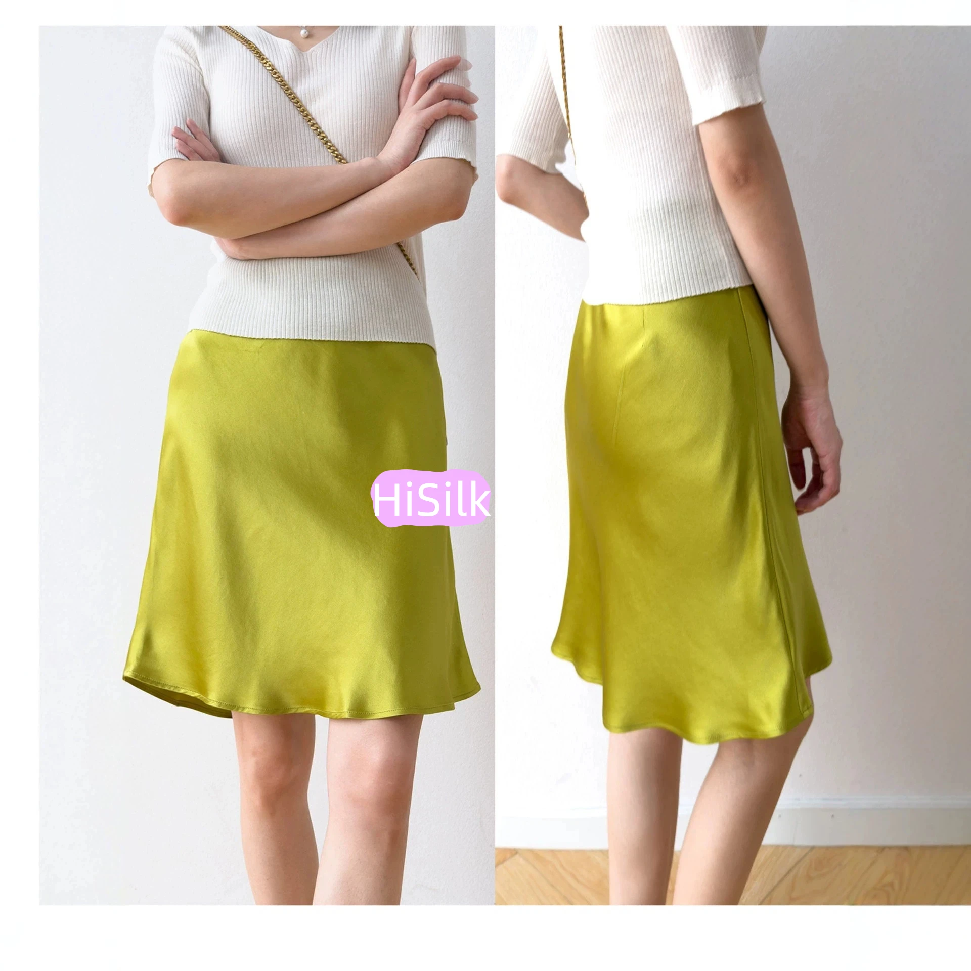 30MM 100% Mulberry Silk Midi Skirt Women Glossy Satin Bias Cut Skirt Summer Elegant Mini Skirt Luxury Office Lady A Line Skirts