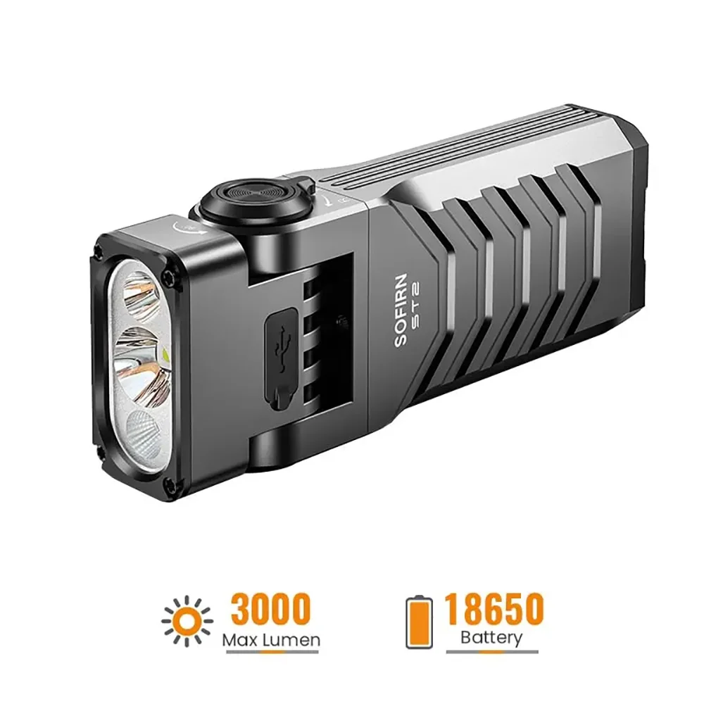SOFIRN ST2 EDC Hand Torch 3000LM SFT42R LED 6000K White Light 660nm Red 365nm UV Lamp USB-C Rechargeable Rotary Flashlight
