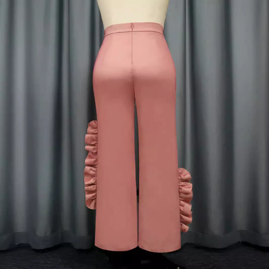 AM030818 Comfortable Casual Wooden Ear Edge Straight leg Pants Pink Loose Large Versatile Casual Pants Trousers