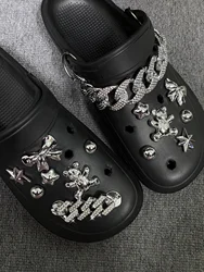 14pcs Detachable Electroplated Rhinestone Decor Bear Head Shaped Shoe Accessories, Suitable For Hollowed-Out Shoes, Beach Sandal