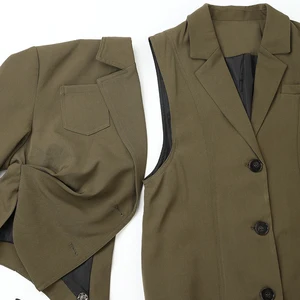 Eam dunkelgrüne unregelmäßige Frauen weibliche große Größe Neues Revers Langarmanpassung Lose Einstellung Fashion Spring Herbst 2024 1DE27950 8 Hauptverkäufe hauptsächlich lang -Green Female - №2