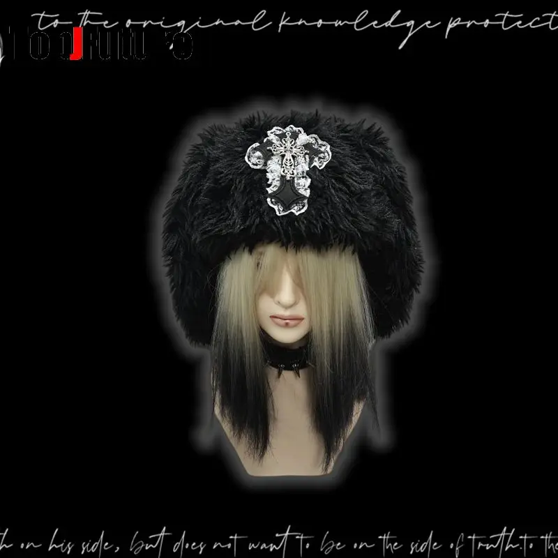 Women  Japanese Harajuku Y2K Girls Long Rabbit Ear Hat Gothic Lolita fluffy cross Warm Bunny Ear Caps Streetwear Beanie Hat