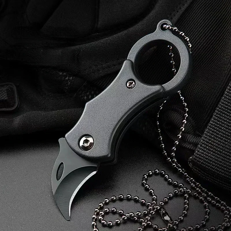 NEUES Mini-Schlüsselanhänger-Taschenmesser aus Edelstahl, Camping-Mini-Messer, tragbares Schälmesser mit feststehender Klinge, Multi-EDC-Werkzeug mit Kette – Detail 2