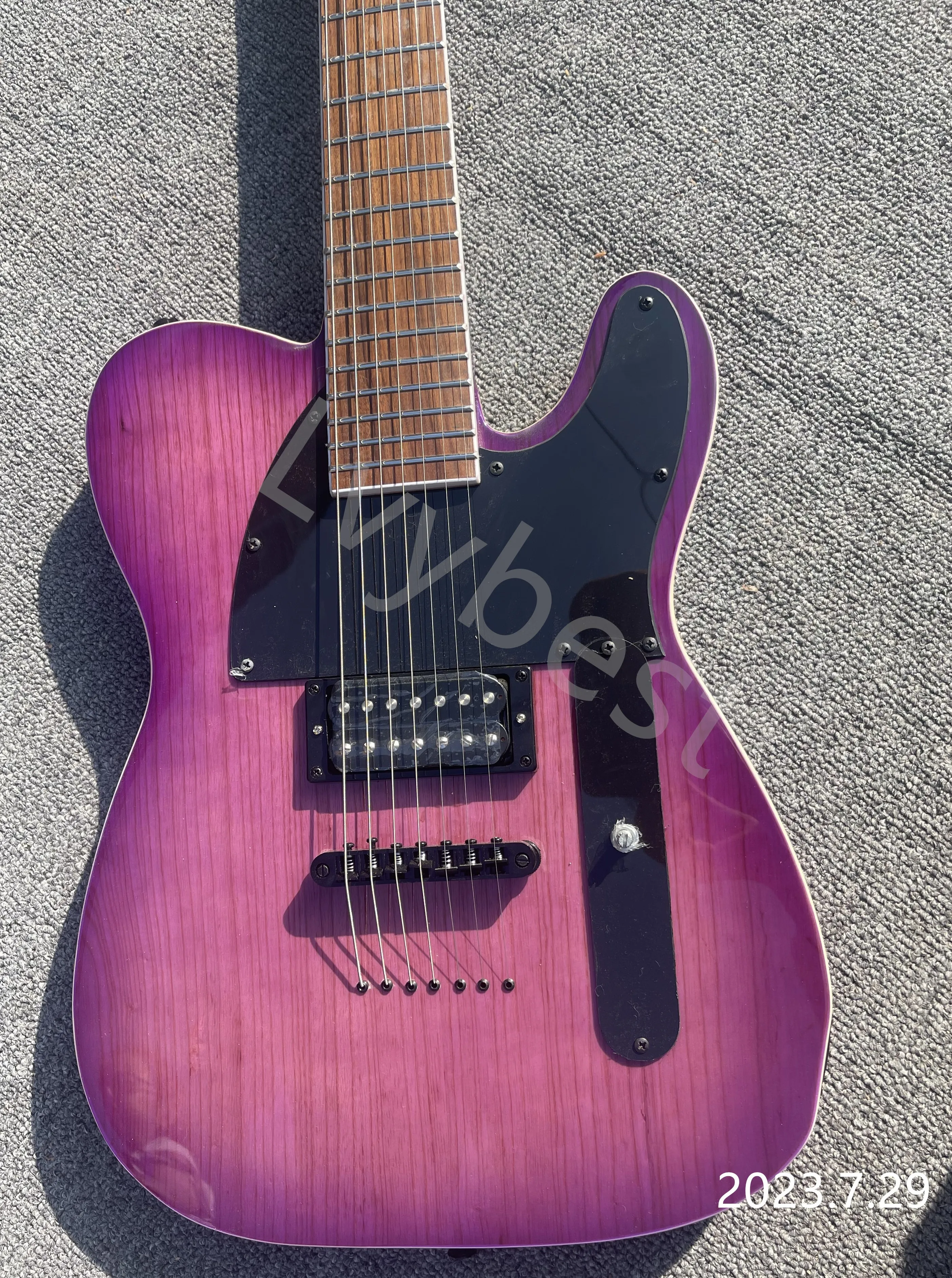 7 Strings Electric Guitar Solid Ash Body Maple Neck Set In Joined Head Top Same As Body Color Light Purple Burst String Thru Bod