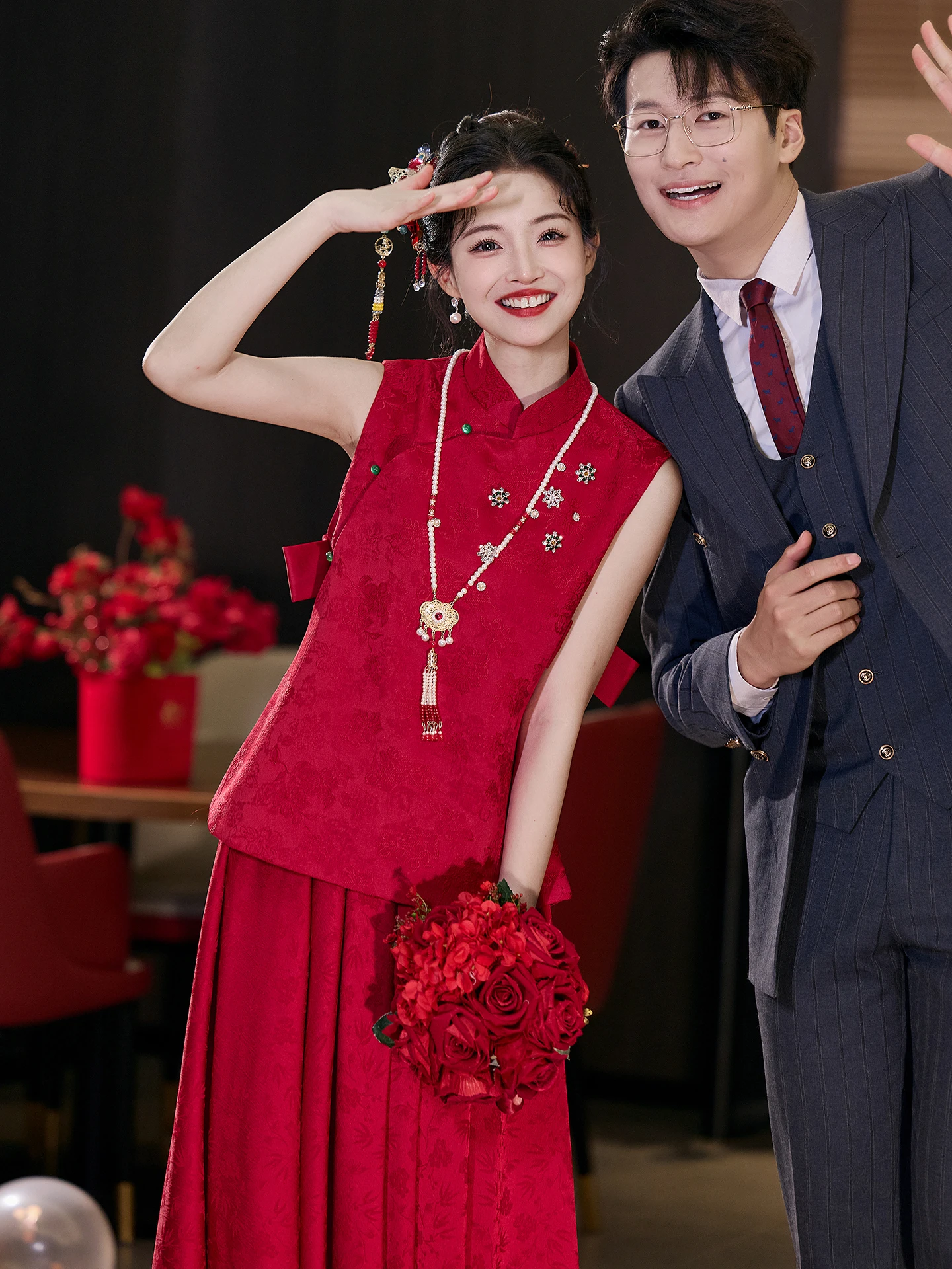 

Красное свадебное платье больших размеров для беременных, скрывающее живот, в китайском стиле, наряд для невесты