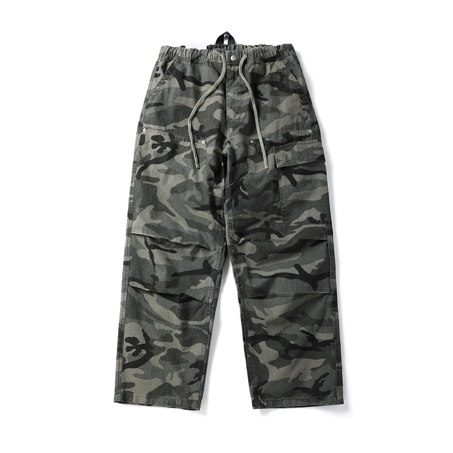 Men Camouflage Pleated Pants Cotton Casual Cargo Pant Men Streetwear Wide Leg Function Paratrooper Pants Cityboy Baggy Trouser
