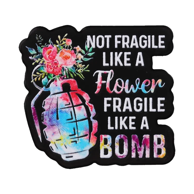 Not Fragile Like A Flower Fragile Like A B omb Badge Feminist Art Rainbow Gradient Grenade Rose Enamel Pin Bag Lapel Brooch Gift