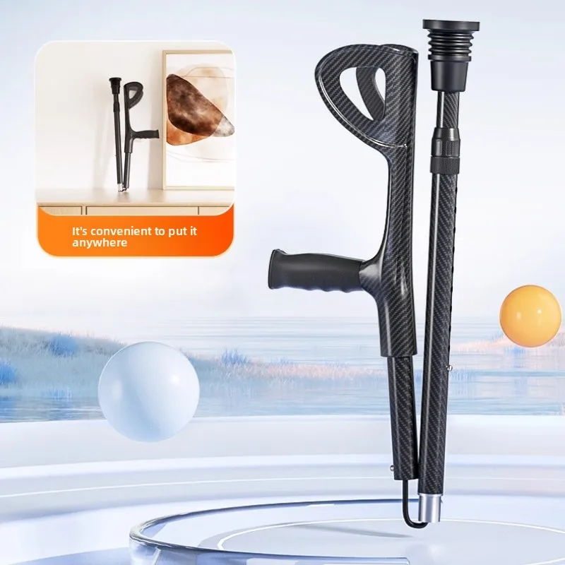 Folding Telescoping Forearm Crutches Lightweight Adjustable with Rubber Handles Carbon Fiber Walking Sticks Forearm Crutches