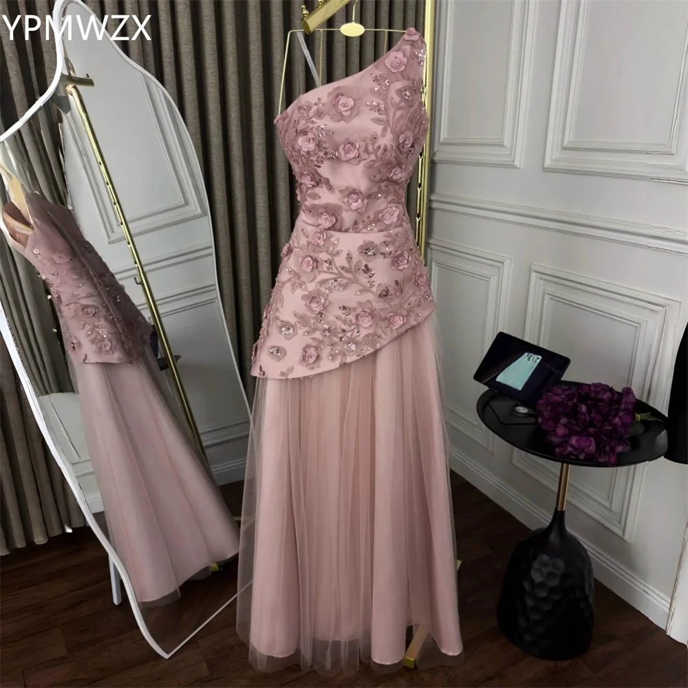 

Customized Evening Dress Formal Women Party Occasion YPMWZX Strapless A-line Floor Length Skirts Layered Draped Applique 3D Flow