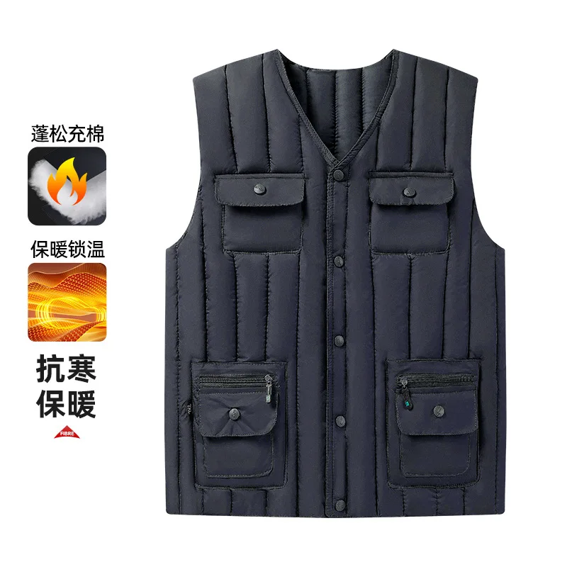 

Minsu 2025 Autumn Winter 3D Warm Men's Vest Casual Jacket Men's Solid Color Simple Men's Outdoor Vest