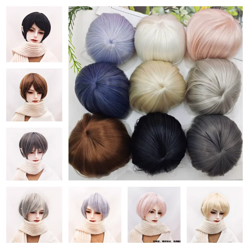 

BJD Wigs Short Hair for 1/3 Dolls High-temperature Wigs Doll Gold Black White Brown Blue Grey Hair