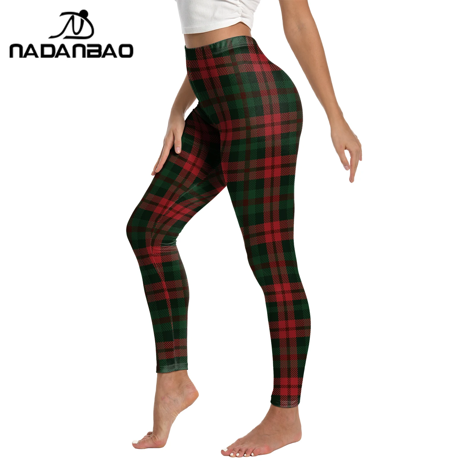 Nadanbao Women Chritsmas Colored Lights Snowflakes Plaid Leggings Waist Stretchy Ugly Xmas Pattern Casual Pants Holiday Party