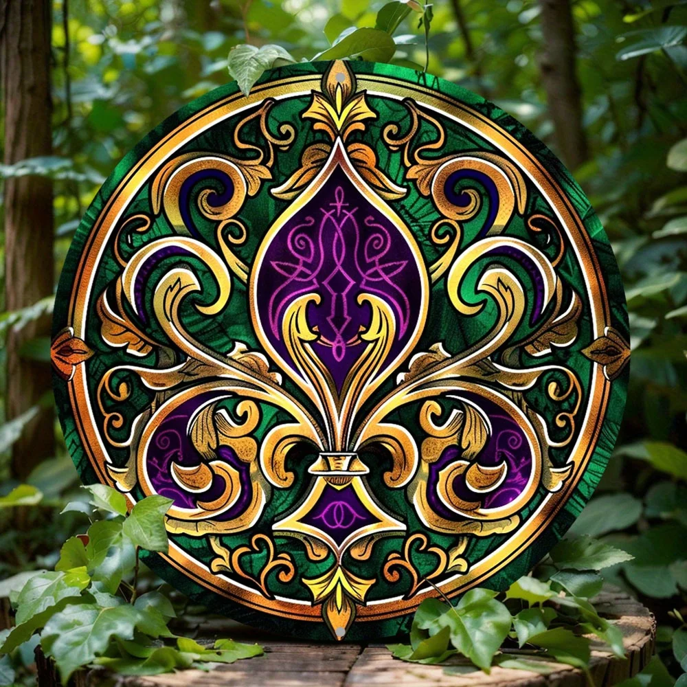 

Fleur De Lis Themed Wreath Decoration, Round Aluminum Metal Decor Sign, Home, Bedroom Decor Office Decor, Balcony Decor