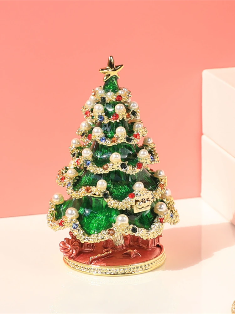 

Vintage Christmas Tree Jewelry Box Cute Jar Decoration Birthday Gift Creative Enamel Small Decoration with Diamonds