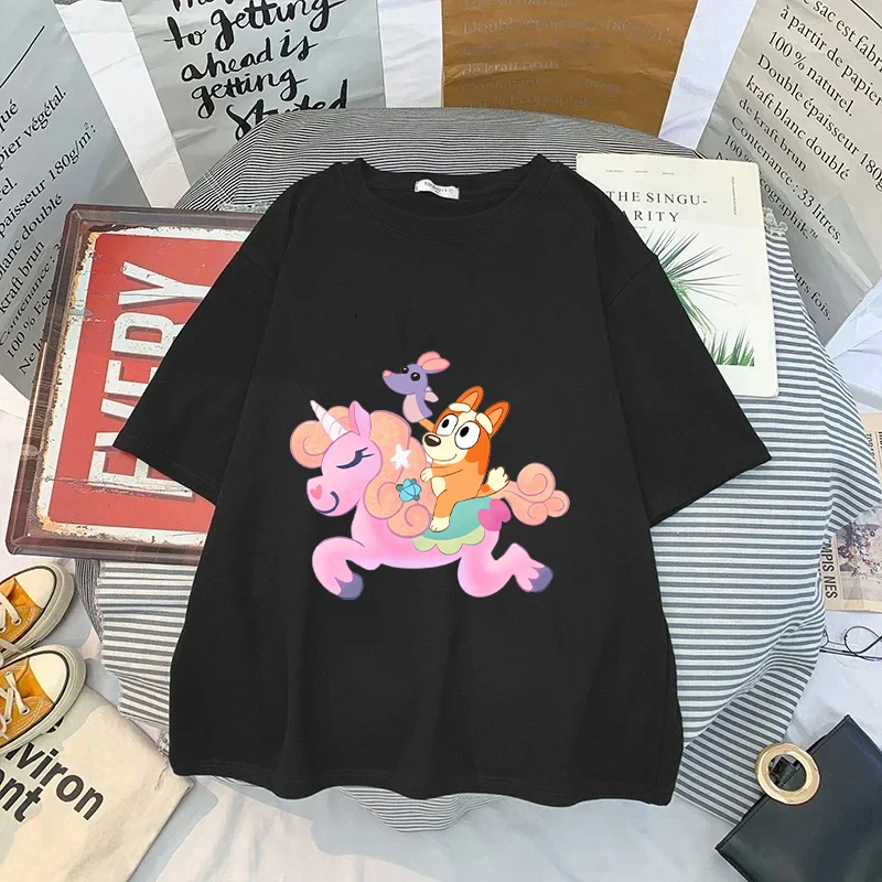 Bluey Bingo Chilli Women Man Adult T-shirtAnime Cartoon Cotton Tees Short Sleeve Round Neck Casual Sportswear Tops Birthday Gift