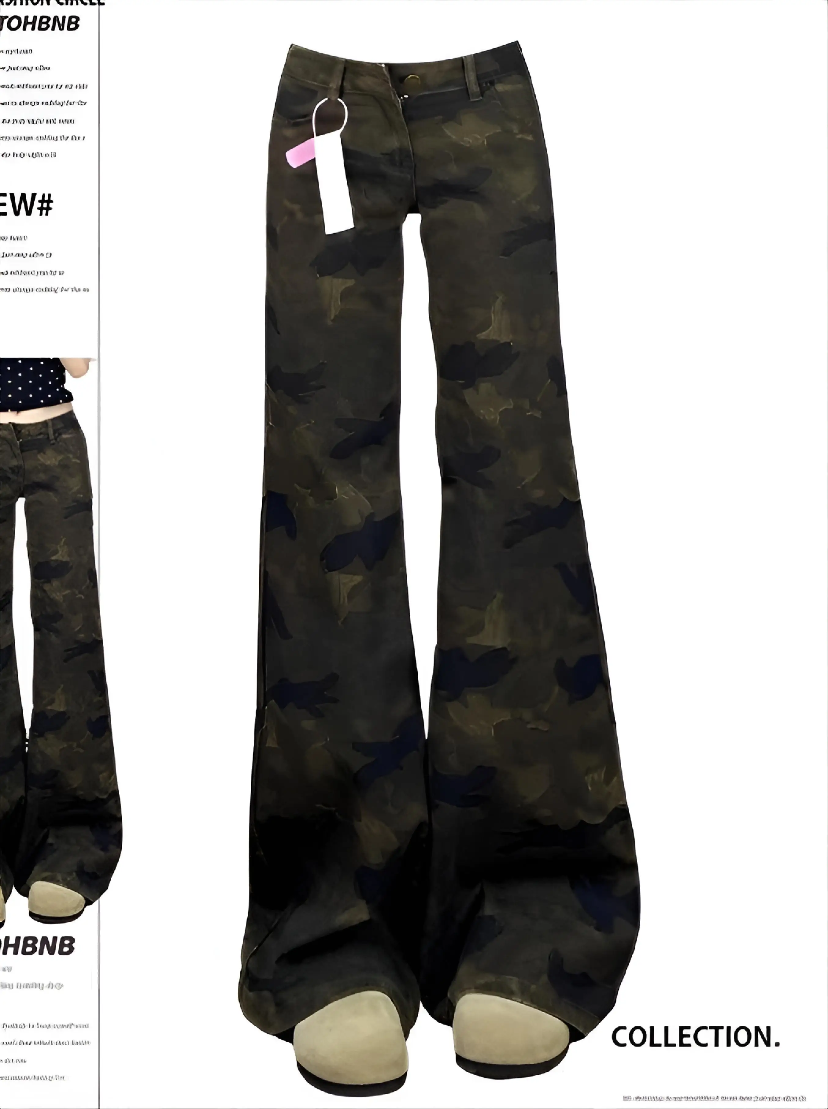 

Джинсы Bootcut женские с высокой талией синие универсальные потертые модные негабаритные принты Harajuku готические корейские грушевидные брюки-клеш Ins