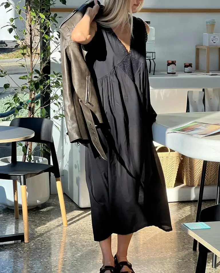 Women Comfortable Casual Vintage Cotton Robe Dress Summer Solid Color V Neck Pullover Sleeveless Gown Hot Sale S M L