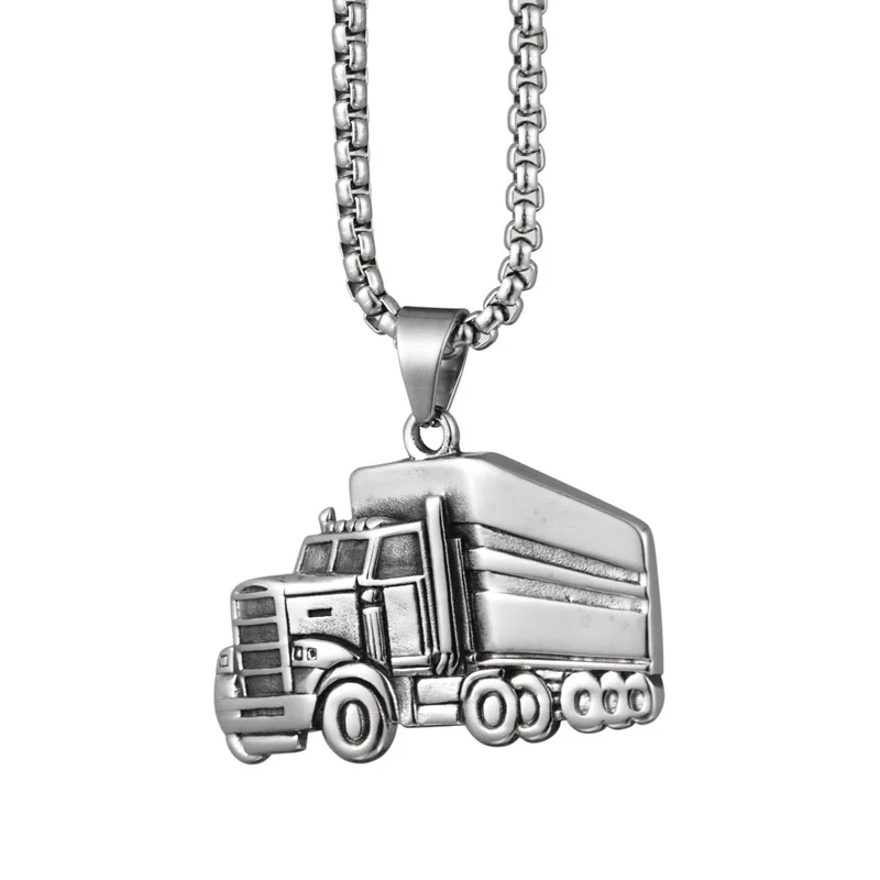 Punk Big Truck Pendant Personality Car Necklace Steel Vintage Trendy Carriages Necklace Car for Mens Drive Birthday Gift