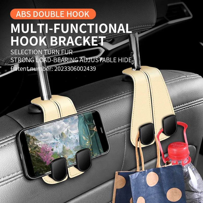 

Car Headrest Hook Rear Seat Hanging Dual Hook 20KG Large Load-Bearing Alloy Hook Hanger Universal Car Interior Accessories