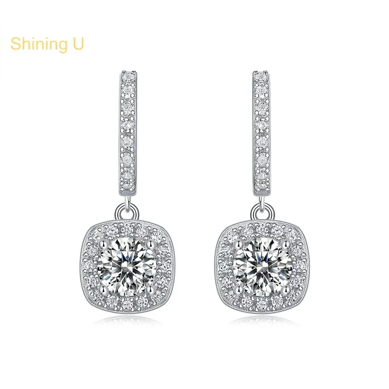 

Shining U S925 Silver D Color Moissanite Drop Earrings for Women Sexcellent Cutting Fine Jewelry Wedding