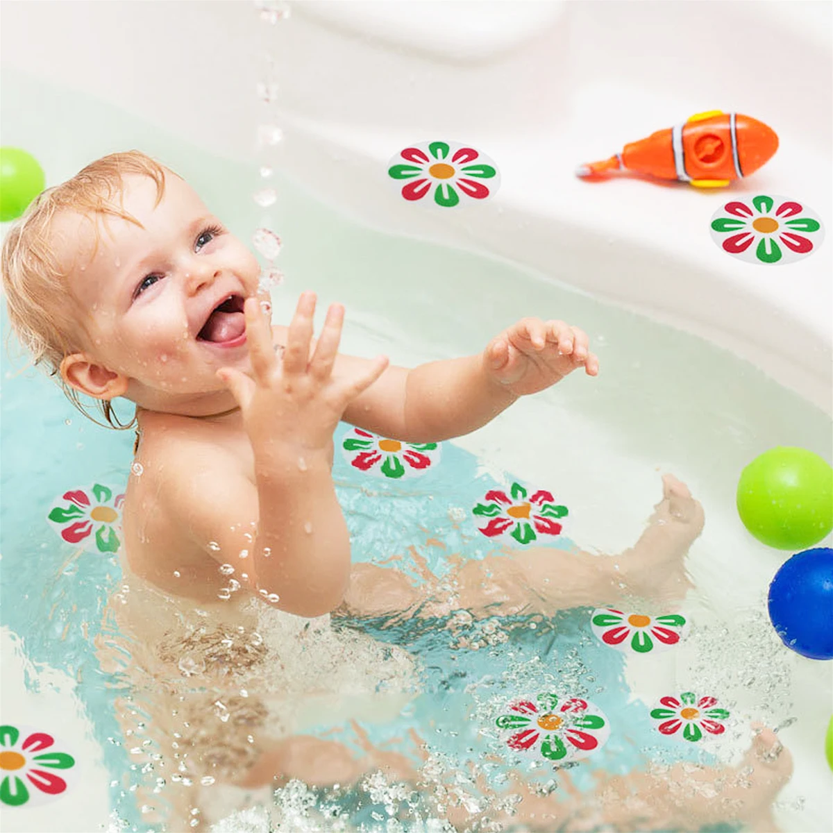 

8pcs Flower Design Bathtub Anti-Slip Peva Waterproof Decorative Stickers For Bathroom Kitchen Pool Balcony Corridor Doorway