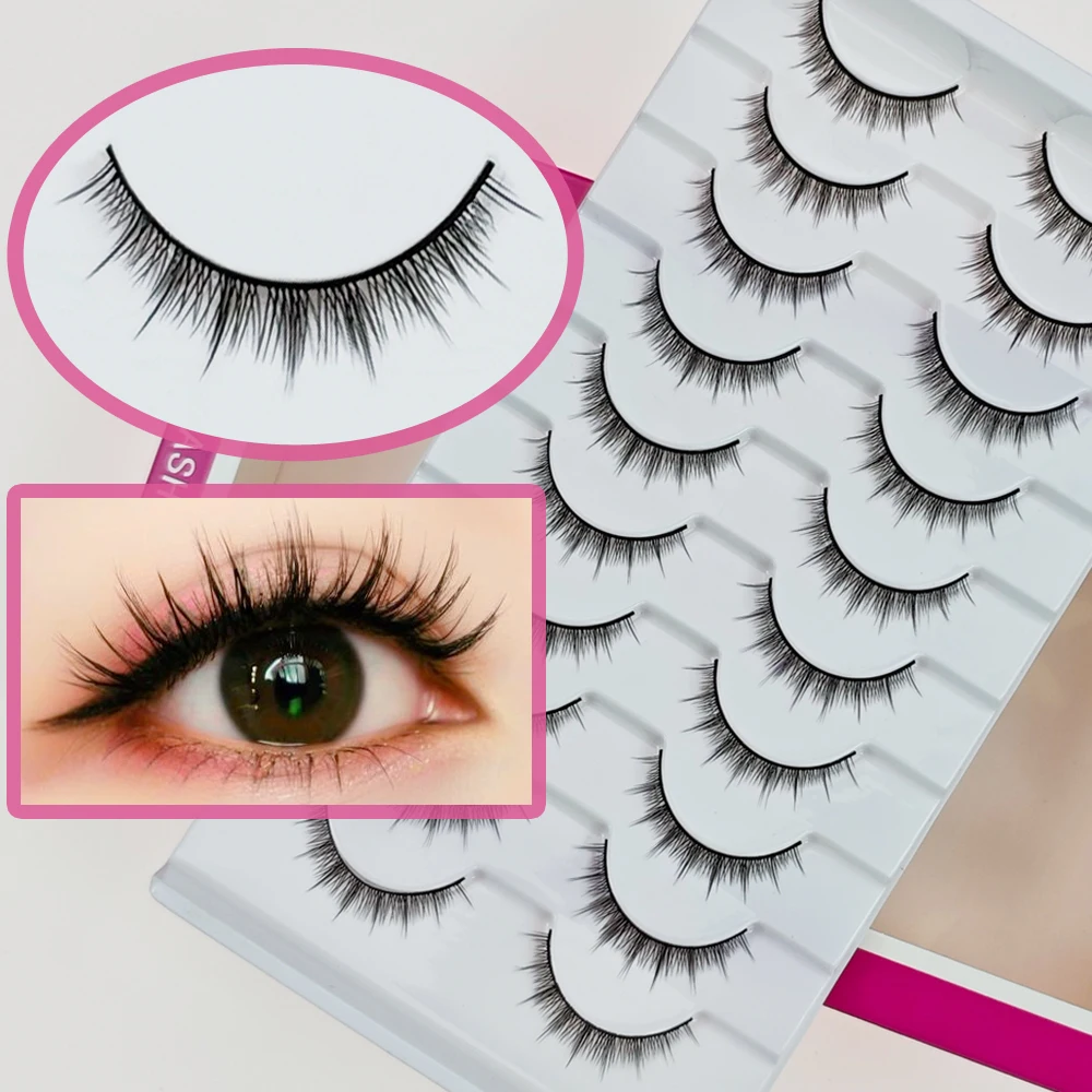 Xuanfeiwu Natural Short Hard-Stemmed Eyelashes, Realistic Without Makeup, Suitable for Daily Use, Can Be Applied by Beginners, Can Create Double Eyelids, Full Strip DIY Self-Grafting Eyelashes