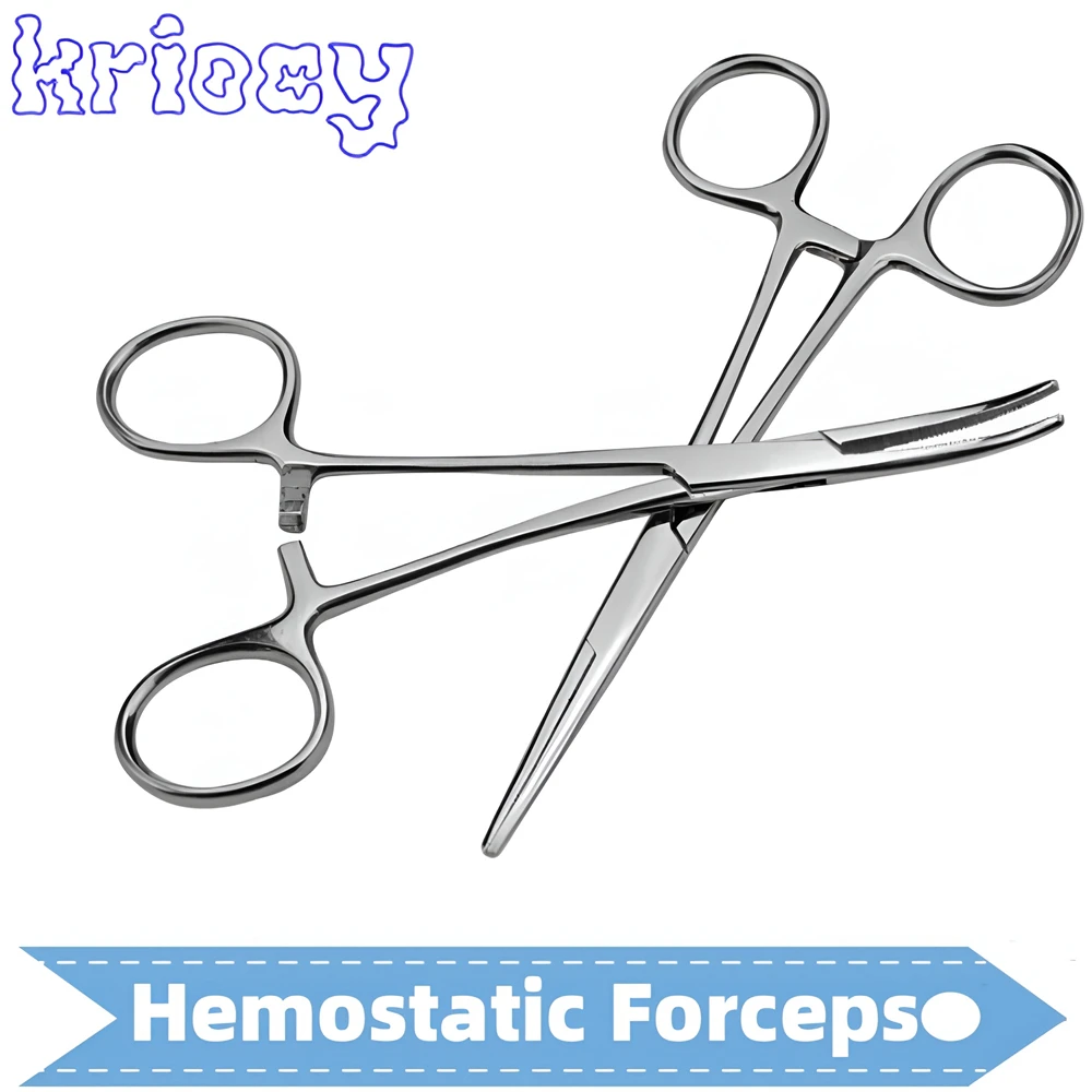 1pc Stainless Steel Hemostatic Forceps Surgical Forceps Tool Hemostat Locking Clamps Forceps Fishing Pliers Curved/Straight Tip