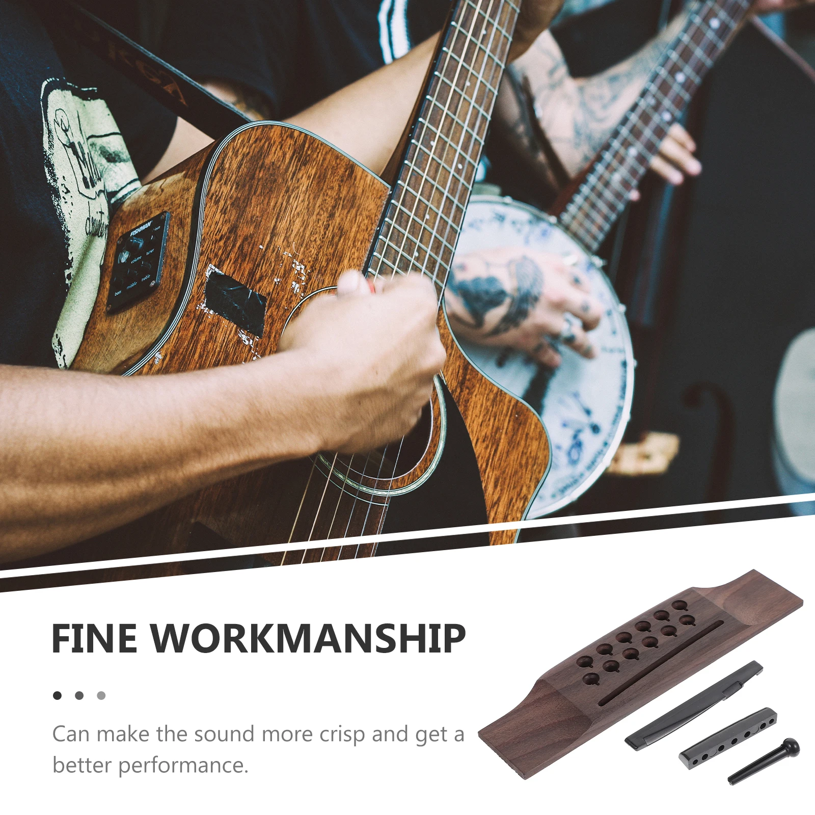

1 Set Acoustic Guitar Bridge 12 String Rosewood Saddle Nut Replacement Kit Guitar Bridge Pins Clear Tone Stable Strings Durable