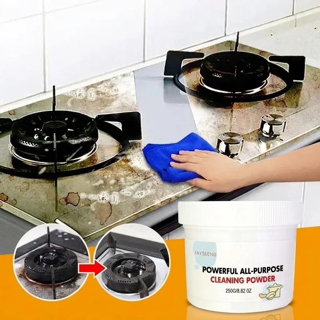 Jaysuing Powerful All-Purpose Cleaning Powder for Kitchen Grease Stain Remover Multi-Surface Cleaner Powder 110g 250g Pots Pans