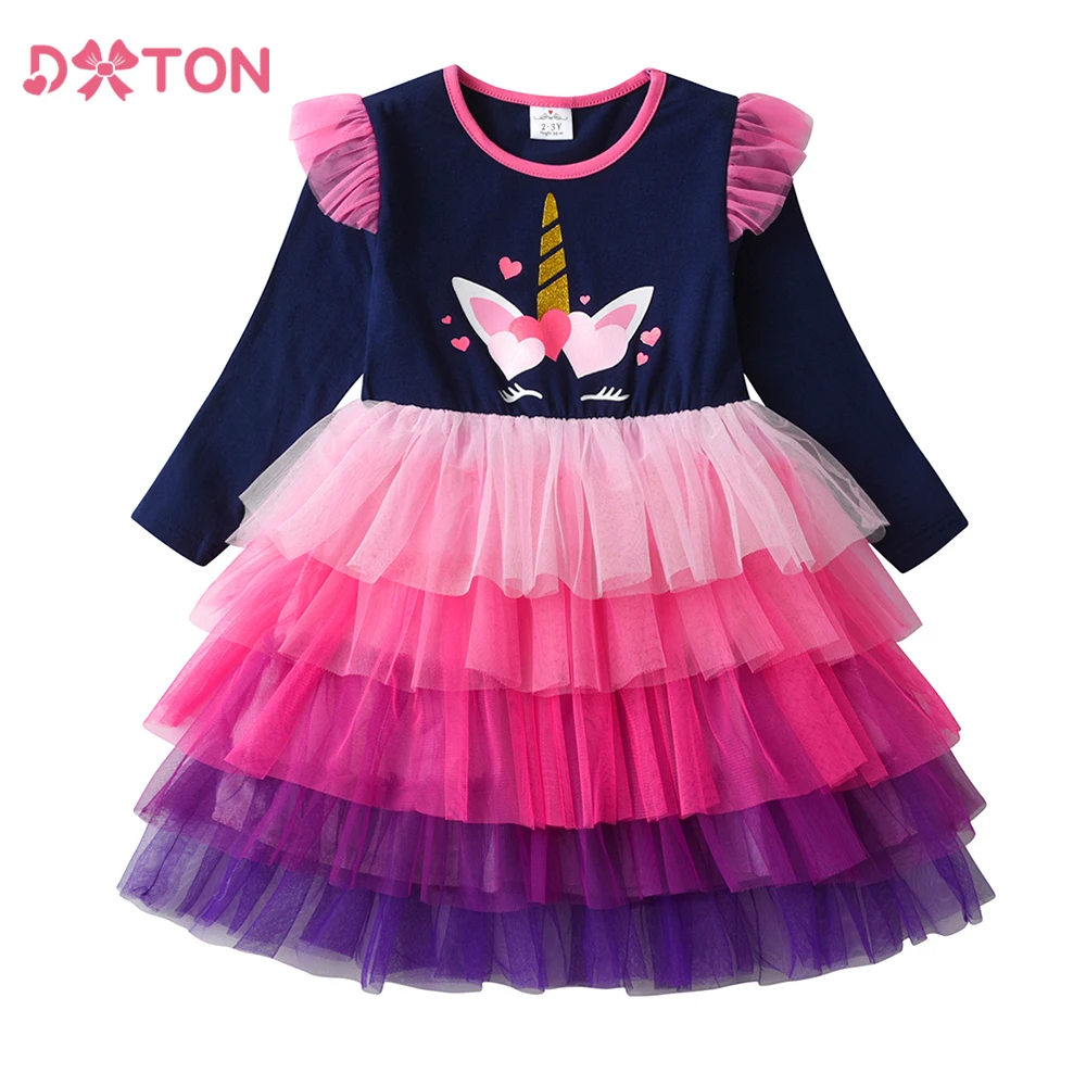 DXTON Children Princess Tutu Dress Layered Tulle Cake Baby Girls Dresses Heart Printed Toddler Cute Dress Party Cotton Costumes
