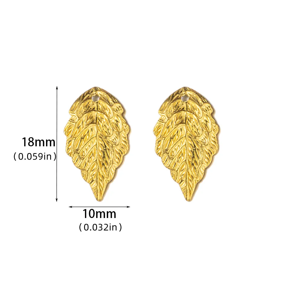 금색 금속 참 잎 모양 귀걸이 펜던트, DIY 목걸이 쥬얼리 제작, 조사 용품 액세서리, 10x18mm, 50 개