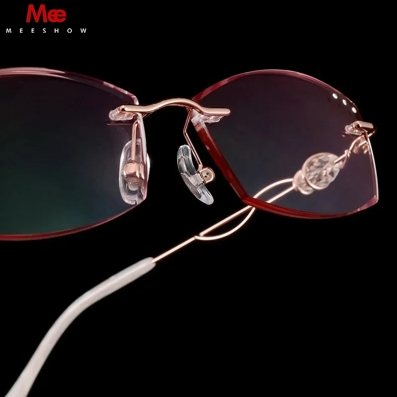 

MEESHOW 2025 новые модные сверхлегкие женские шикарные очки для чтения без оправы с защитой от синего света, элегантные очки для чтения с подтяжкой лица