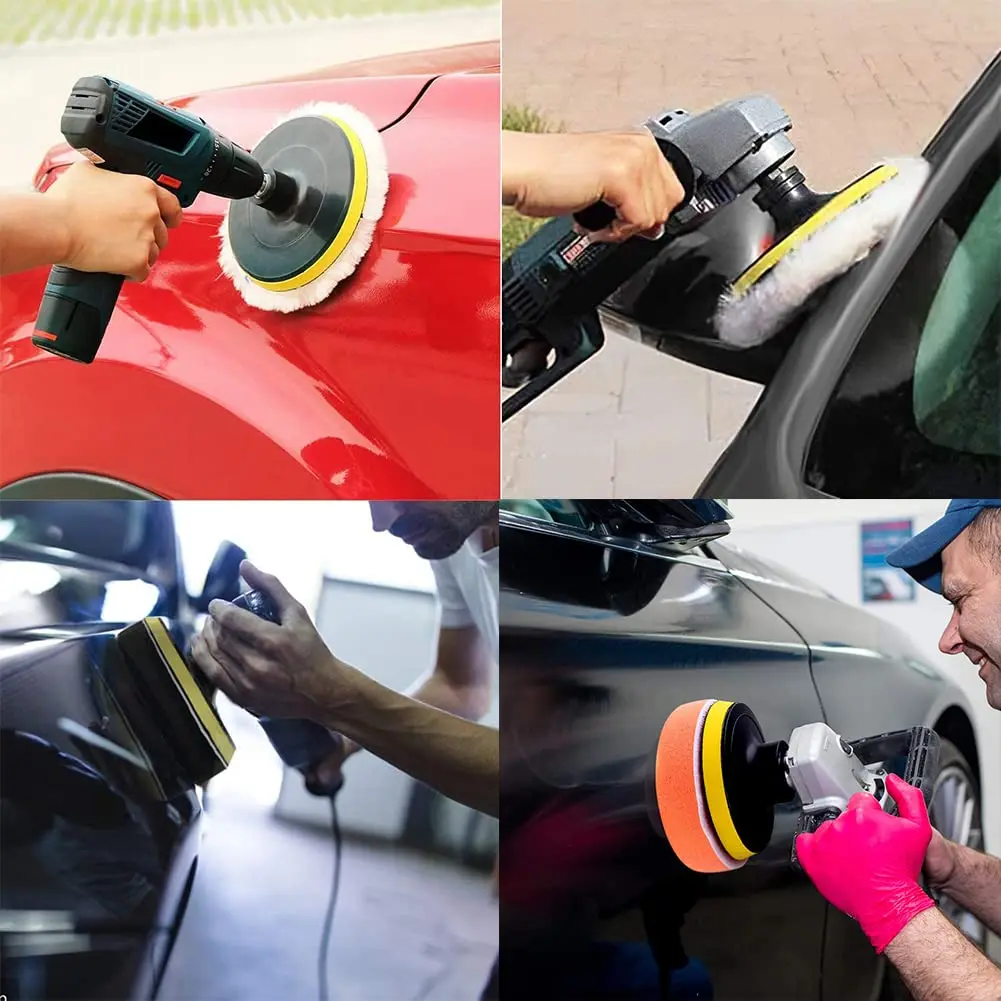 10 Pcs Buffing Polishing Pads 6 Inch and Wool Cutting Pad for Drill Buffer Attachment with Drill Adapter for Car Buffer Polisher