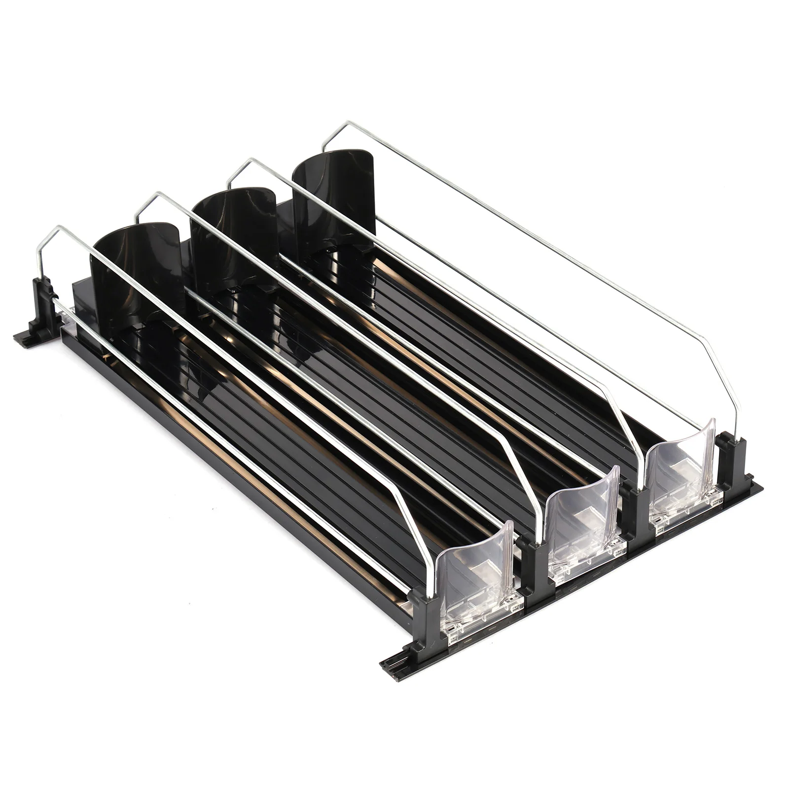 

Canned Beverage Push Rack Drink Organizer Dispenser Spring Push Adjustable Width Storage Shelf E-shaped Glide for Kitchen Fridge