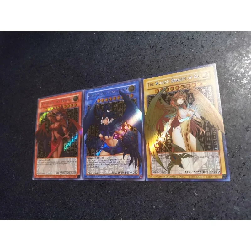 3pcs/set YuGiOh Egyptian God Girl Animation Characters Self Made Refraction Flash Card Anime Classics Game Collection Cards Toy