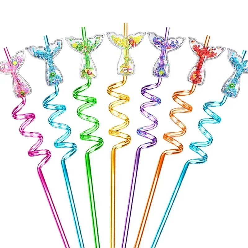 6pcs 26cm Cartoon Mouse/love/crown Plastic Helical Drinking Straws Wedding Birthday Party Decor Reusable Eco Straw Kid Straws