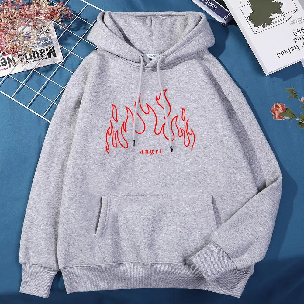 

Angel Red Fire Print Man Hoodie Comfortable Quality Hoodies Harajuku All-Match Streetwear Oversized Fashion Tracksuit For Men