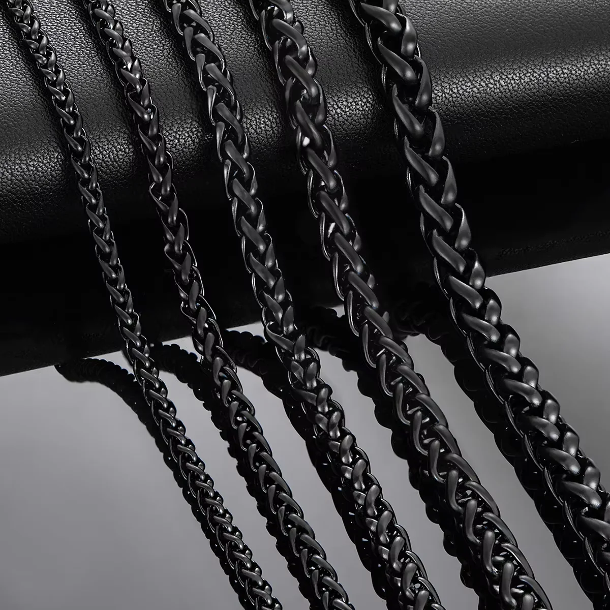 3mm/4mm/5mm/6mm/7mm Black Color Wheat Braided Stainless Steel Necklace Link Classic Curb Chain for Men Women Jewelry