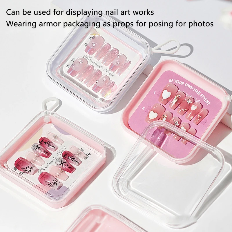 Transparent Plastic Packaging Box With Hanging Rope Nail Enhancement Fake Nails Display Gift Jewelry Necklace Storage Box