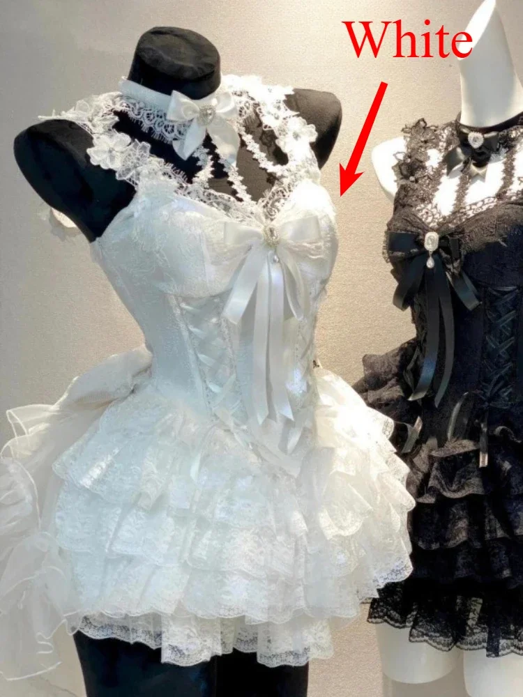 Weiße französische elegante Abend party Kleid Frauen lässig sexy Spitze Puff ärmel kurze Robe Sommer koreanische y2k süße Mini kleid schick