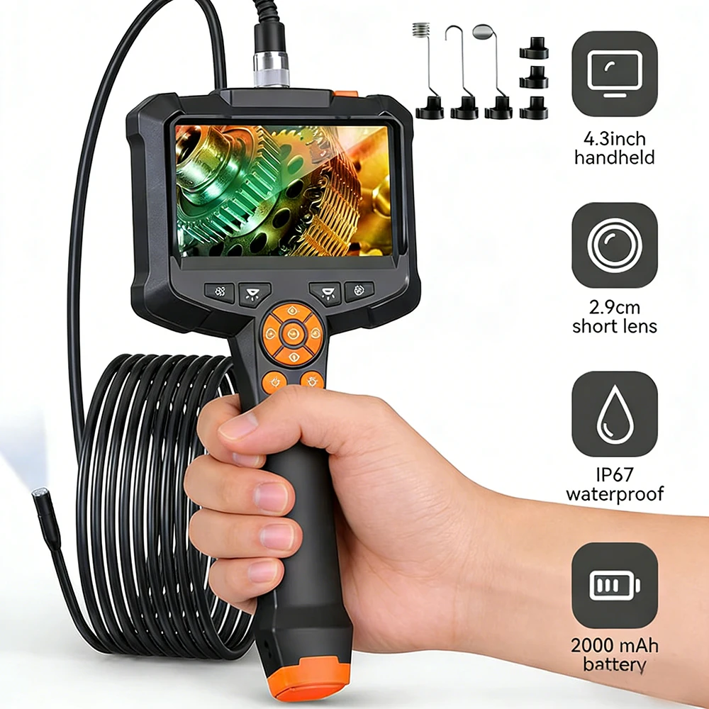 Telecamera per endoscopio 1080P Telecamera per ispezione per boroscopio IP67 con schermo da 4,3 pollici con 8 luci LED regolabili per la riparazione dell'ispezione dei tubi dell'auto