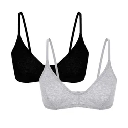 Ladies Single Layer Cotton Breathable Bra Ultra Thin Comfortable Wire Free Top Underwear Grey Beige Black Bra 2PCS