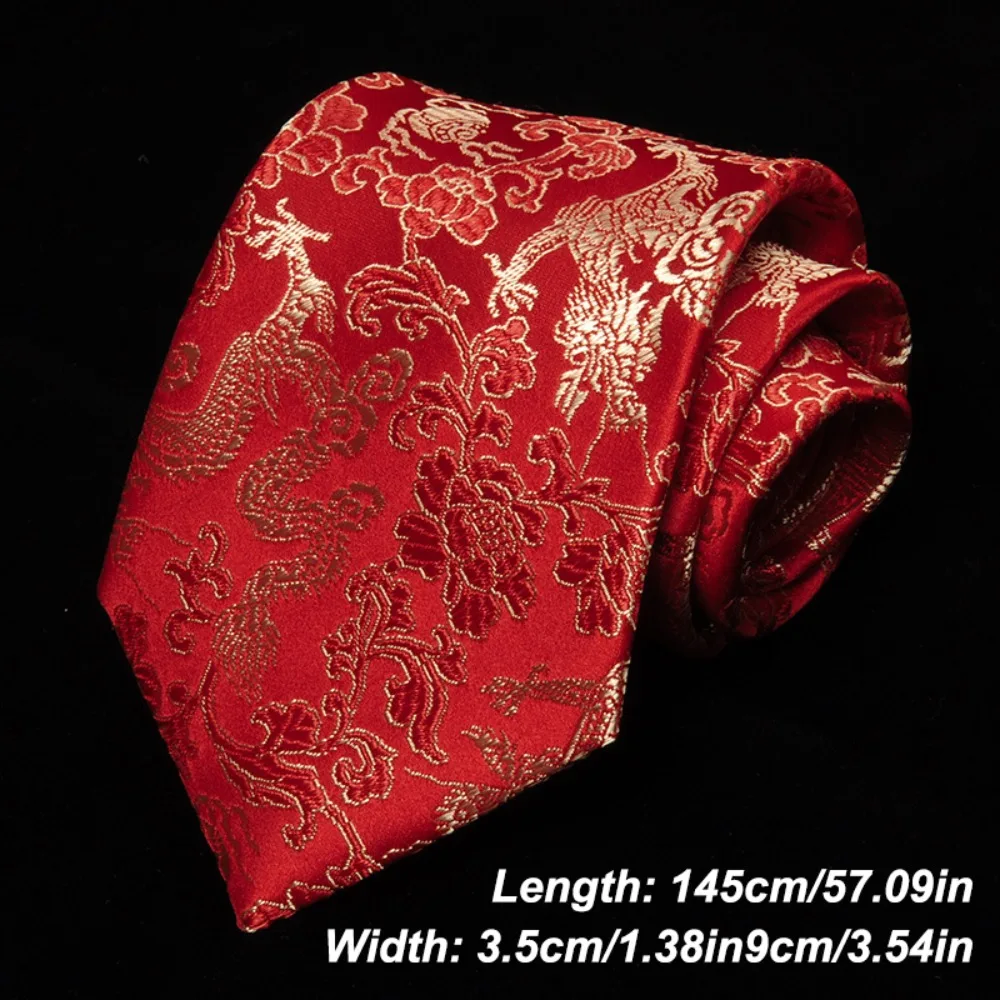 Preciosa caligrafía con diseño de dragón chino, corbata ajustable de seda Jacquard suave atada a mano, corbata nacional para hombre, boda