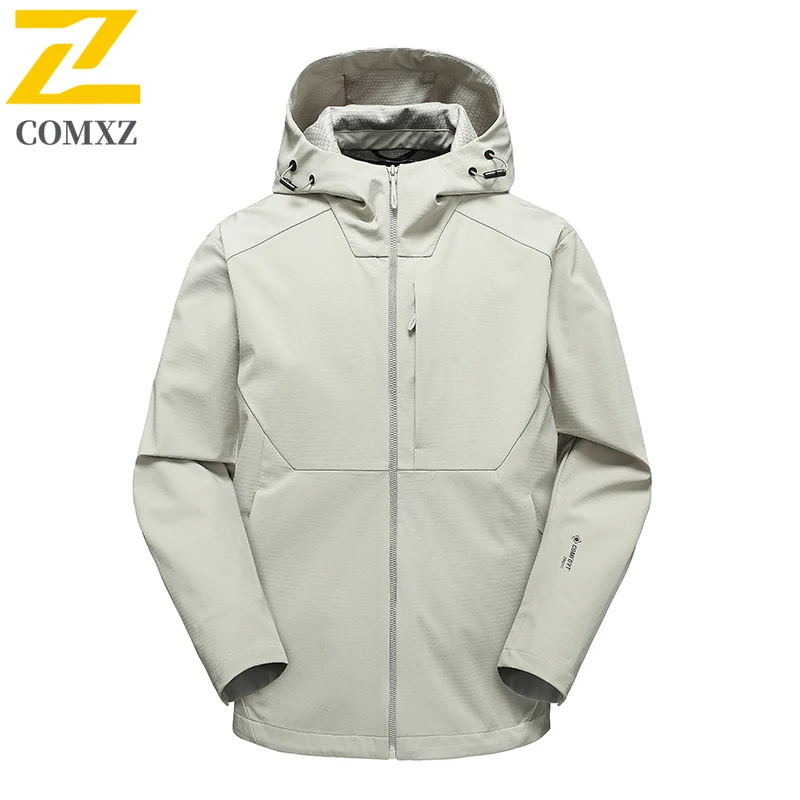 Hiking Soft Shell Men's Jacket Fashion Contrast Color Waterproof Windproof Windbreaker 2025 Mountain Bike Hooded Rainproof Coat
