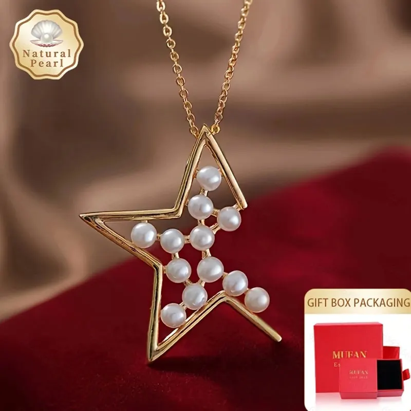 

Ювелирное модное ожерелье Mufan для женщин с плоским круглым натуральным пресноводным жемчугом диаметром 3-4 мм и звездным дизайном в подарочной упаковке