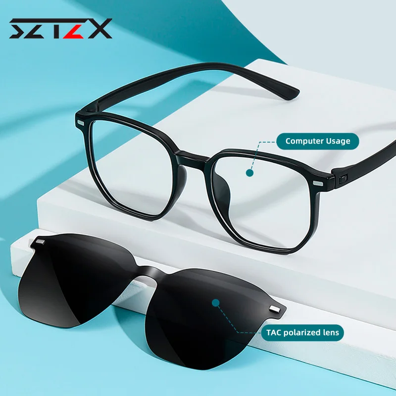 

SZTZX Ultralight Magnet Clip On Optical Hyperopia Myopia Reading Glasses Men Polarized Sunglasses Computer Prescription Glasses