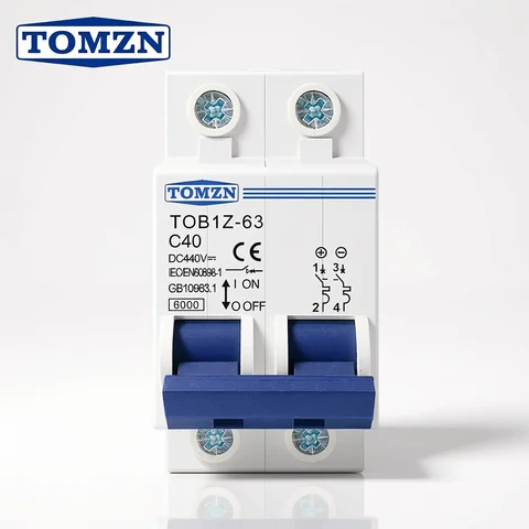 TOMZN 2P DC MCB 6KA 440V Mini Circuit Breaker 3A 6A 10A 16A 20A 25A 32A 40A 50A 63A