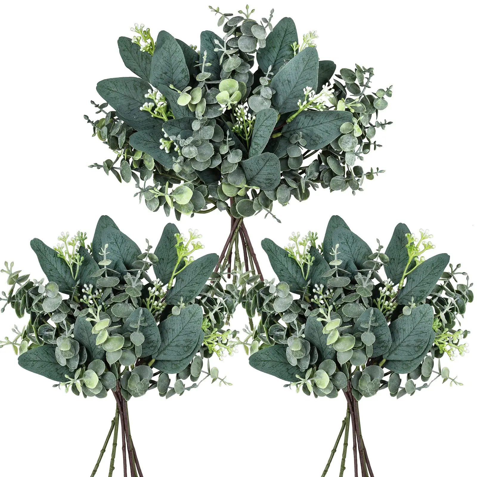 10 Stück gemischte künstliche Eukalyptusblätter in großen Mengen mit Stielen, Vase, Blumenmuster, Hochzeit, Brautsträuße, Dekoration, Zuhause, Zimmer, Tischdekoration