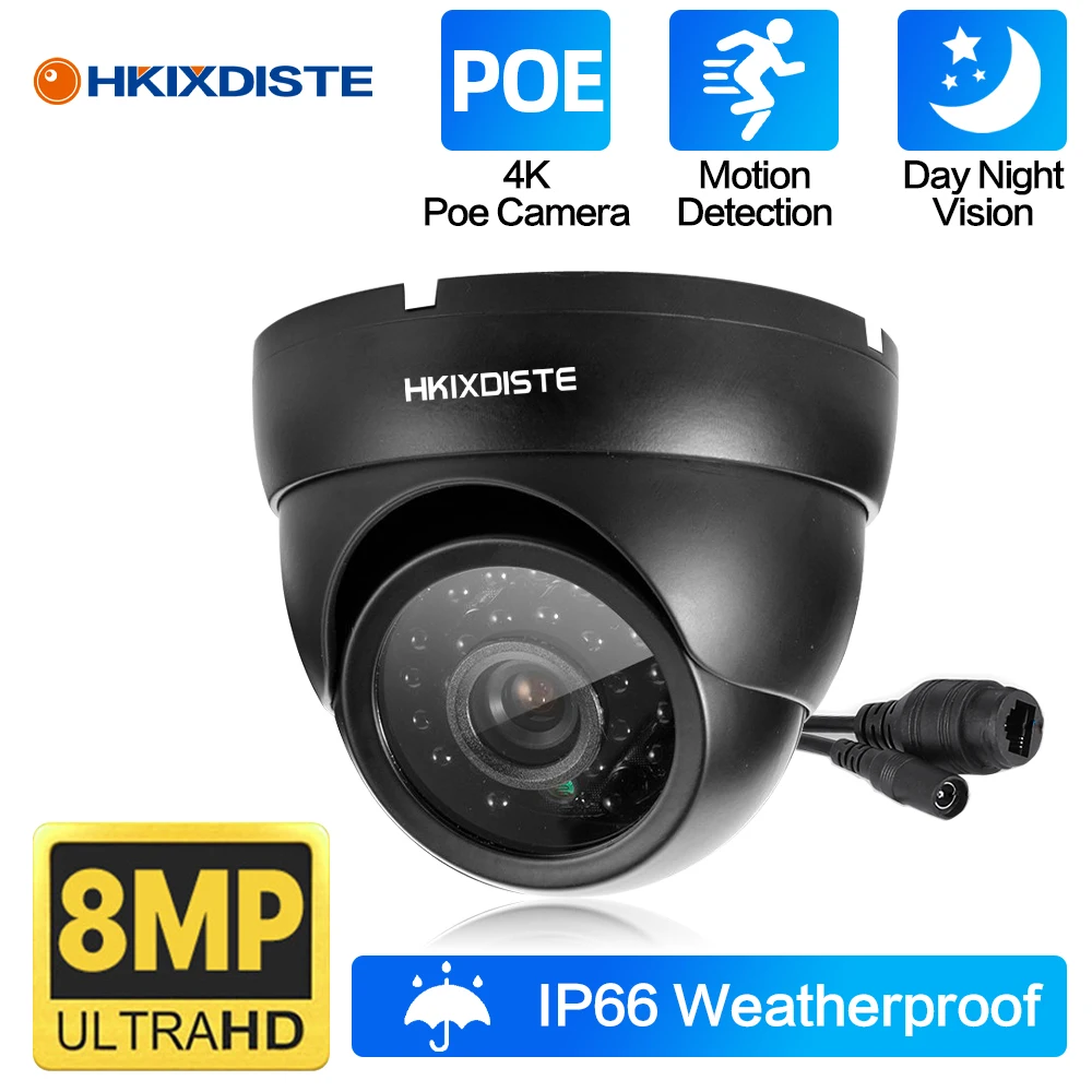 

8MP POE Security Camera Infrared Night Vision Outdoor Metal Dome Cam Smart AI Human/Car/Pet Detection Surveillance Cameras Black
